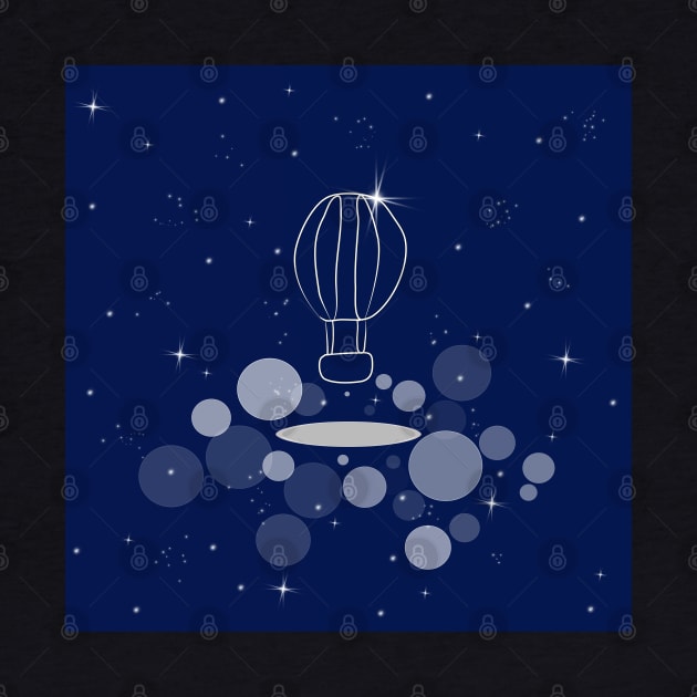 hot air balloon, flight, travel, adventure, dream, illustration, night, light, shine, universe, cosmos, galaxy by grafinya